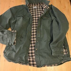 Carhartt Olive Shirt Jacket with Plaid Interior